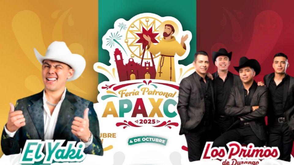 Cartel de artistas que darán concierto totalmente gratis en la Feria Patronal Apaxco 2025