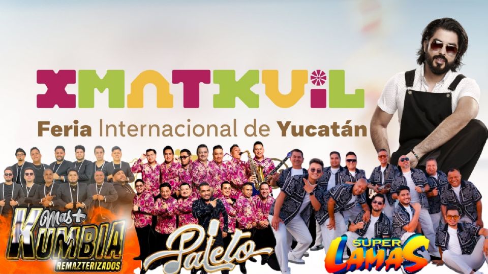 Cartelera de artistas que darán concierto en el Teatro del Pueblo de la Feria Xmatkuil Yucatán 2025