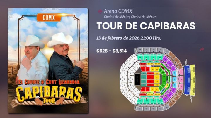 Capibaras Tour Arena CDMX 2026: Zonas y precio de los boletos para el concierto de Chuy Lizárraga y El Coyote