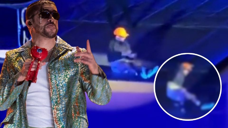 Momento exacto de la caída de Bad Bunny en su primer concierto en el Estadio GNP Seguros VIDEO