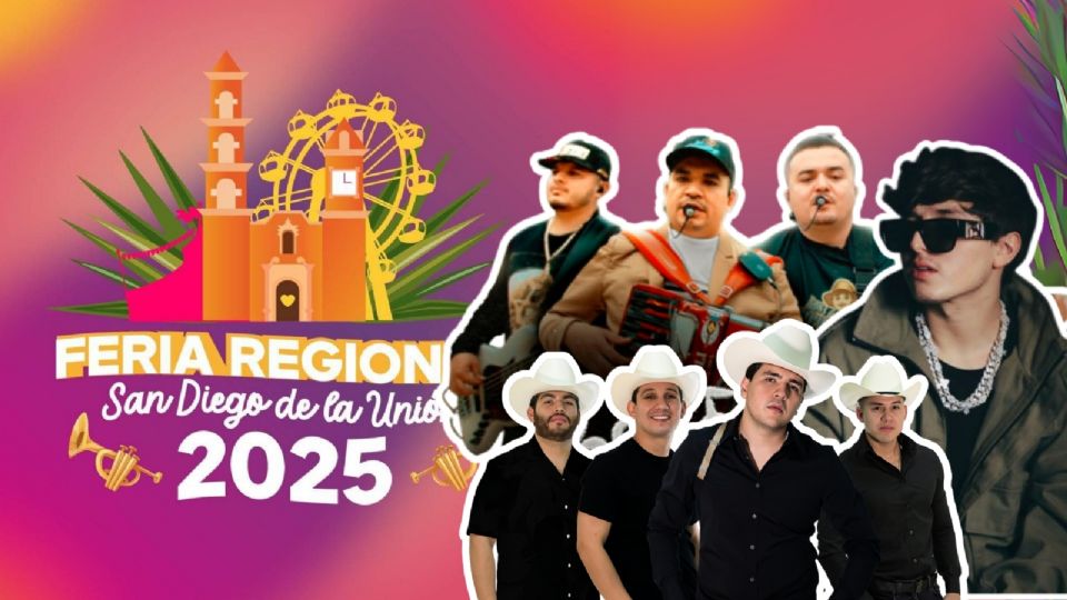 Cartelera de artistas que darán concierto en la Feria Regional San Diego de la Unión 2025